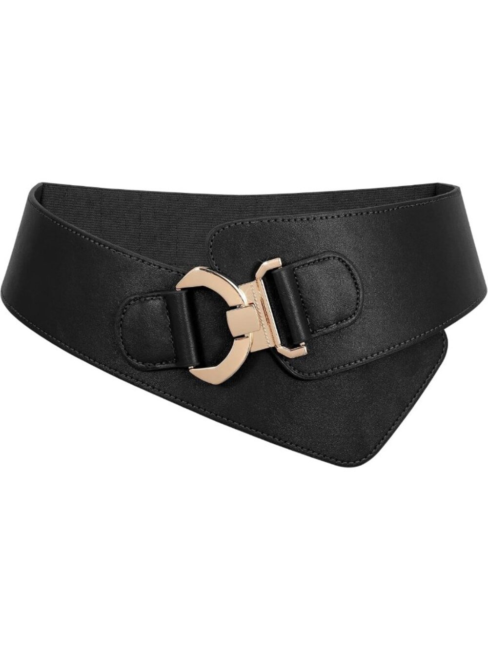 Vintage Wide Elastic Stretch Waist Belt with Gold Interlock Buckle - Women's